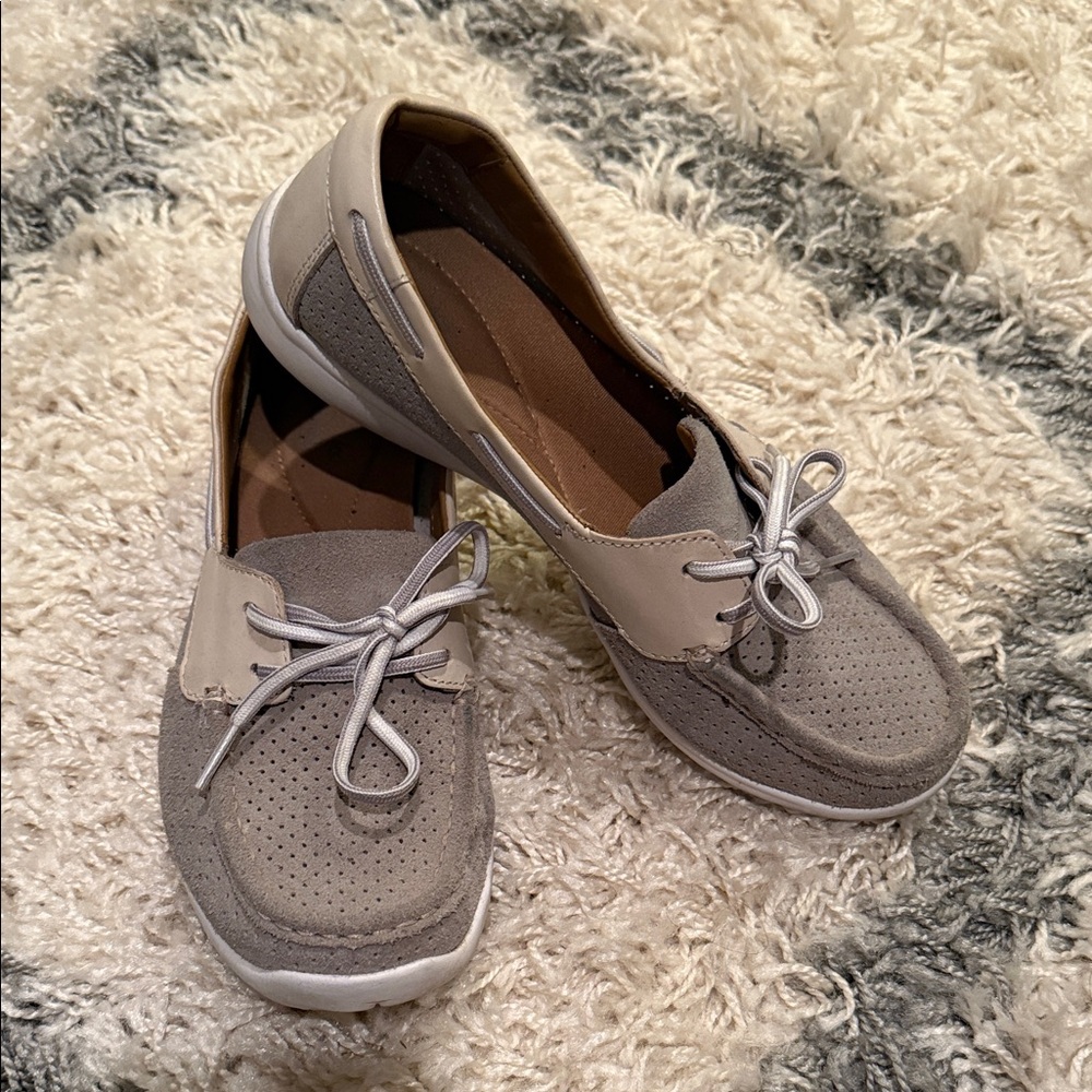 Clarks Gray and Cream Women's Loafers